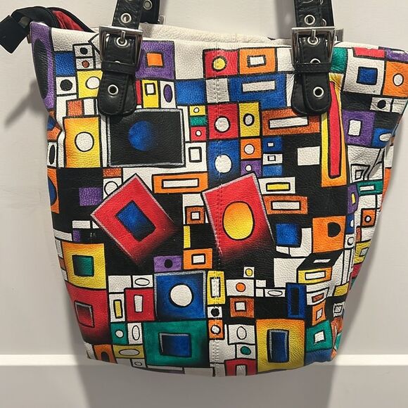 Seventh Avenue Geometric Hand Painted Tote, 
Genuine Leather - Picture 1 of 16